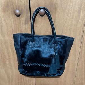 Chic Black Leather Tote with Tassel